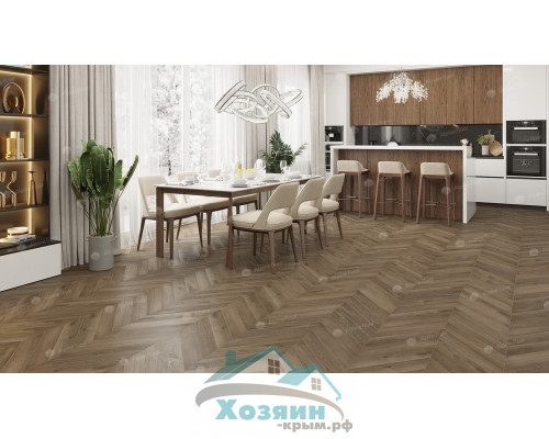 Кварц винил Alpine Floor Альпийский Шеврон ECO 18-4 Дуб Насыщенный 600х127 5/43 Ёлочка