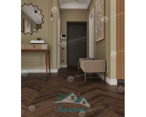 Кварц винил Alpine Floor Альпийский Шеврон ECO 18-12 Дуб Мокка 600х127 5/43 Ёлочка