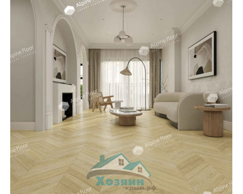 Кварц винил Alpine Floor Альпийский Шеврон ECO 18-2 Дуб Ваниль Селект 600х127 5/43 Ёлочка